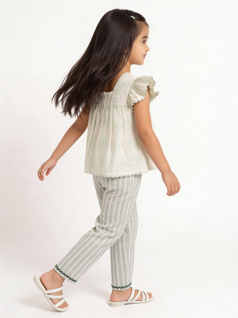 HOP Kids Girls Sage Embroidered A-Line Cotton Top