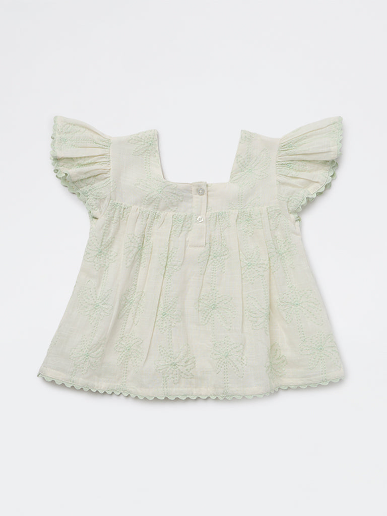 HOP Kids Girls Sage Embroidered A-Line Cotton Top