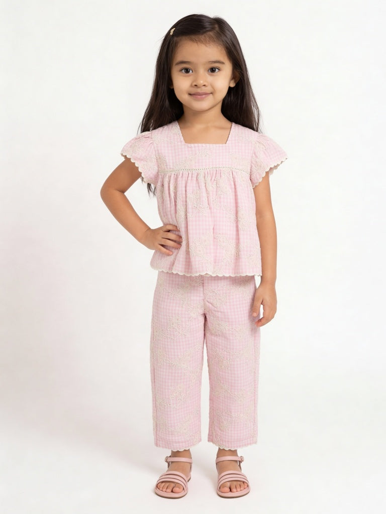 HOP Kids Girls Pink Checkered Cotton Top