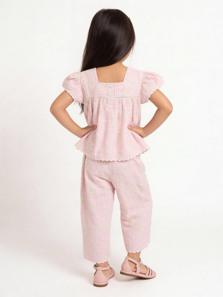 HOP Kids Girls Pink Checkered Cotton Top
