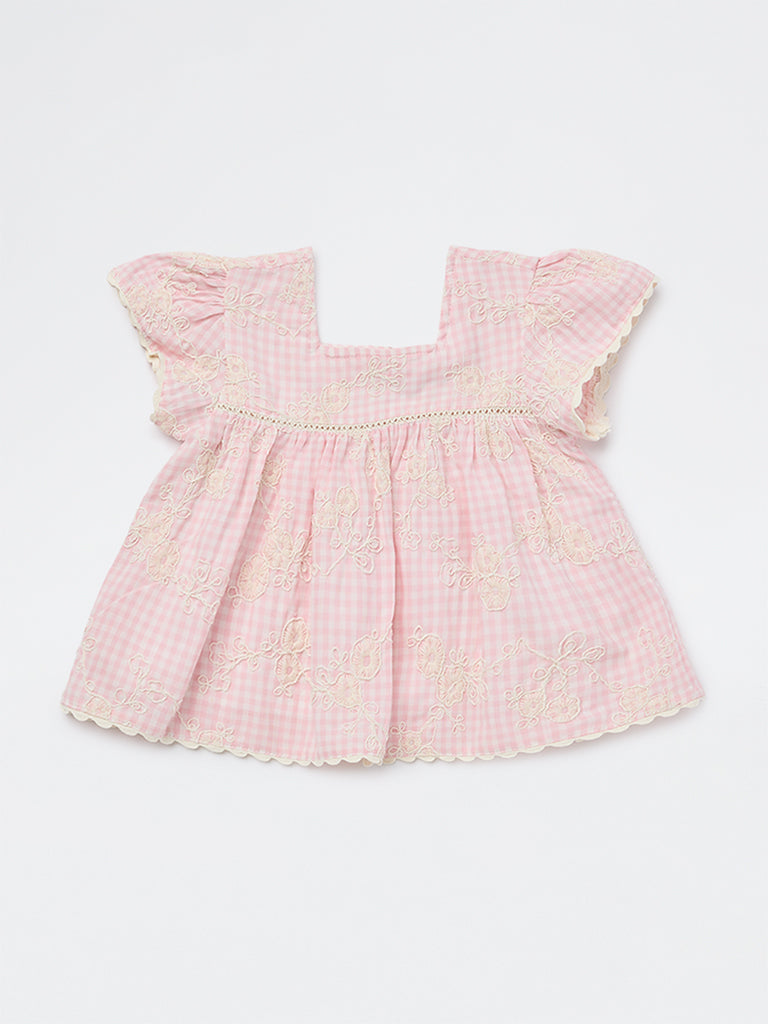 HOP Kids Girls Pink Checkered Cotton Top