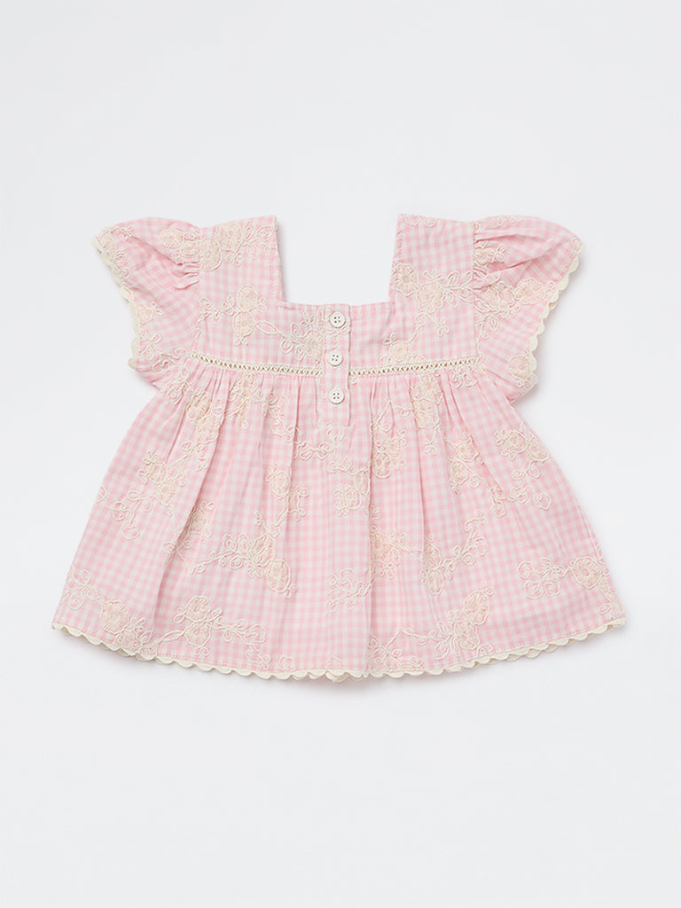 HOP Kids Girls Pink Checkered Cotton Top