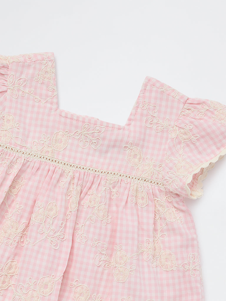 HOP Kids Girls Pink Checkered Cotton Top