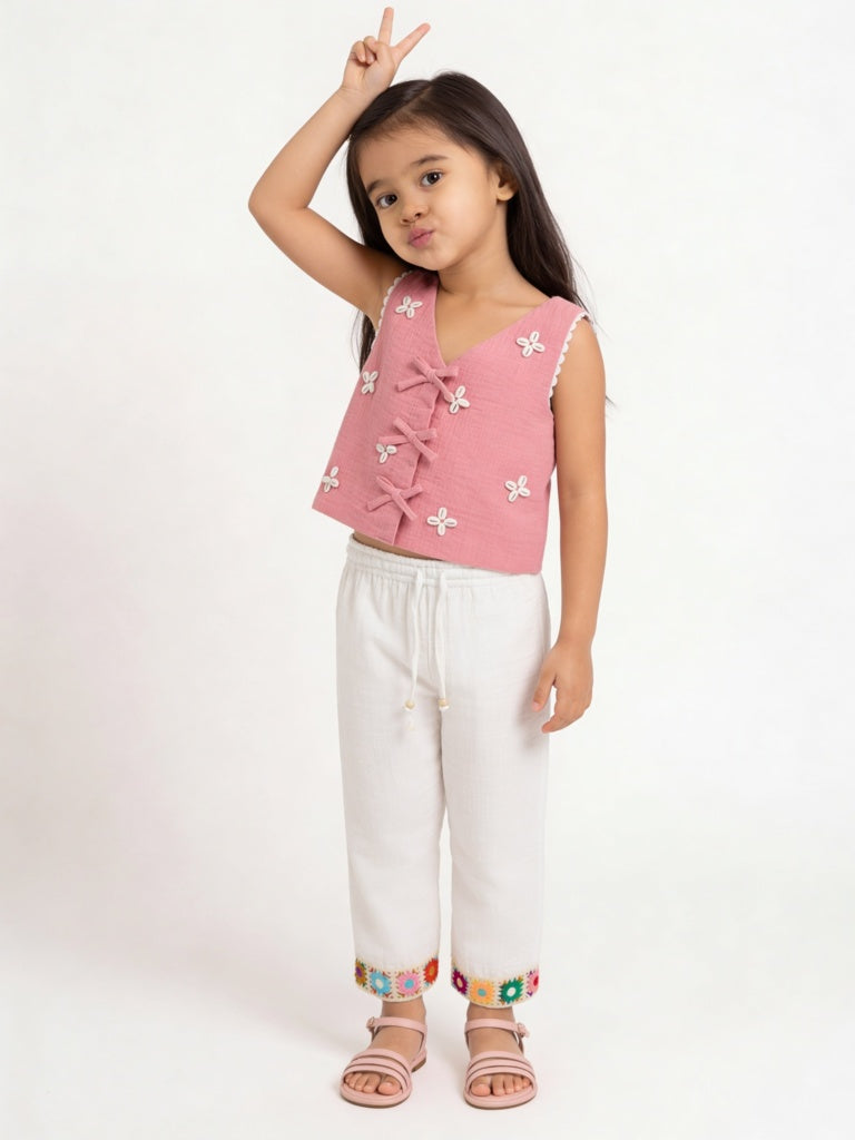 HOP Kids Girls Dusty Rose Cotton Waistcoat