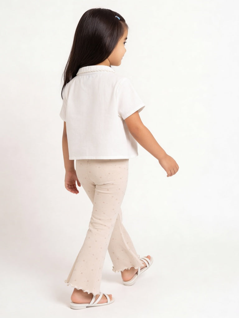 HOP Kids Girls Off-White Embroidered Resort-Fit Cotton Shirt
