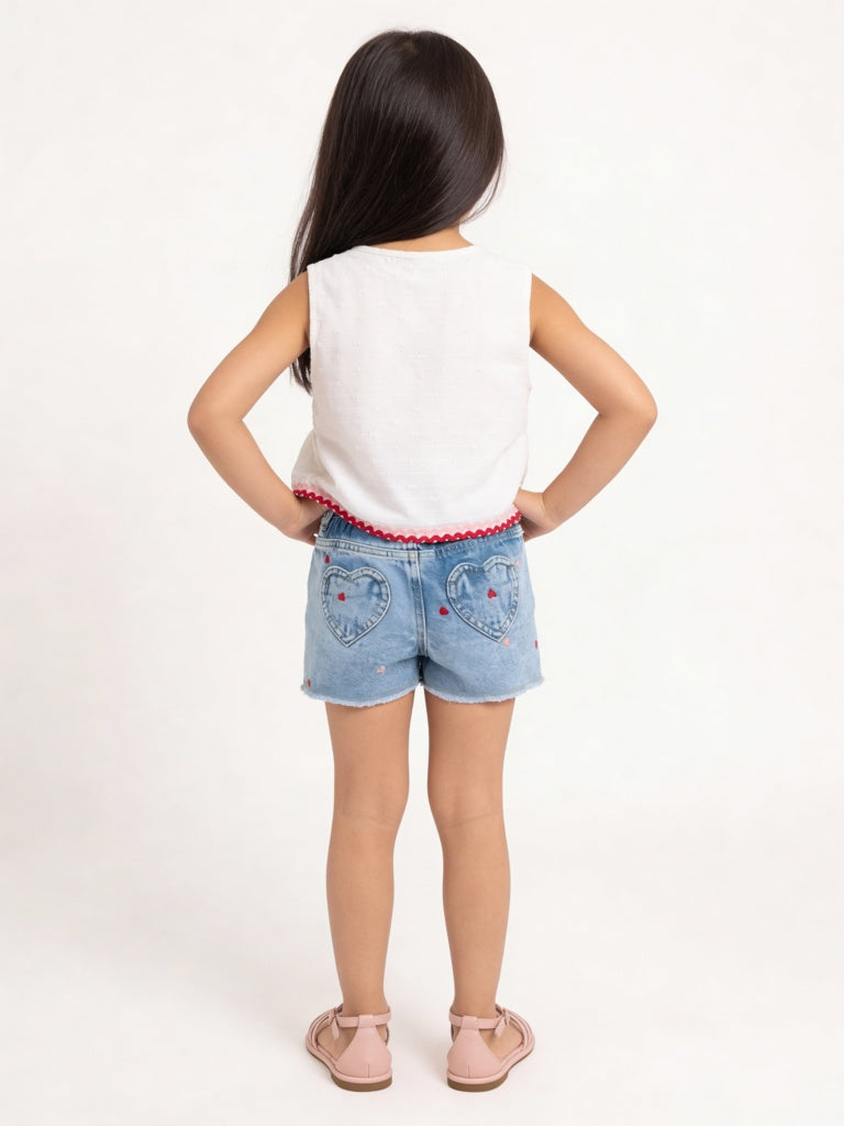 HOP Kids Girls White Embroidered Cotton Top