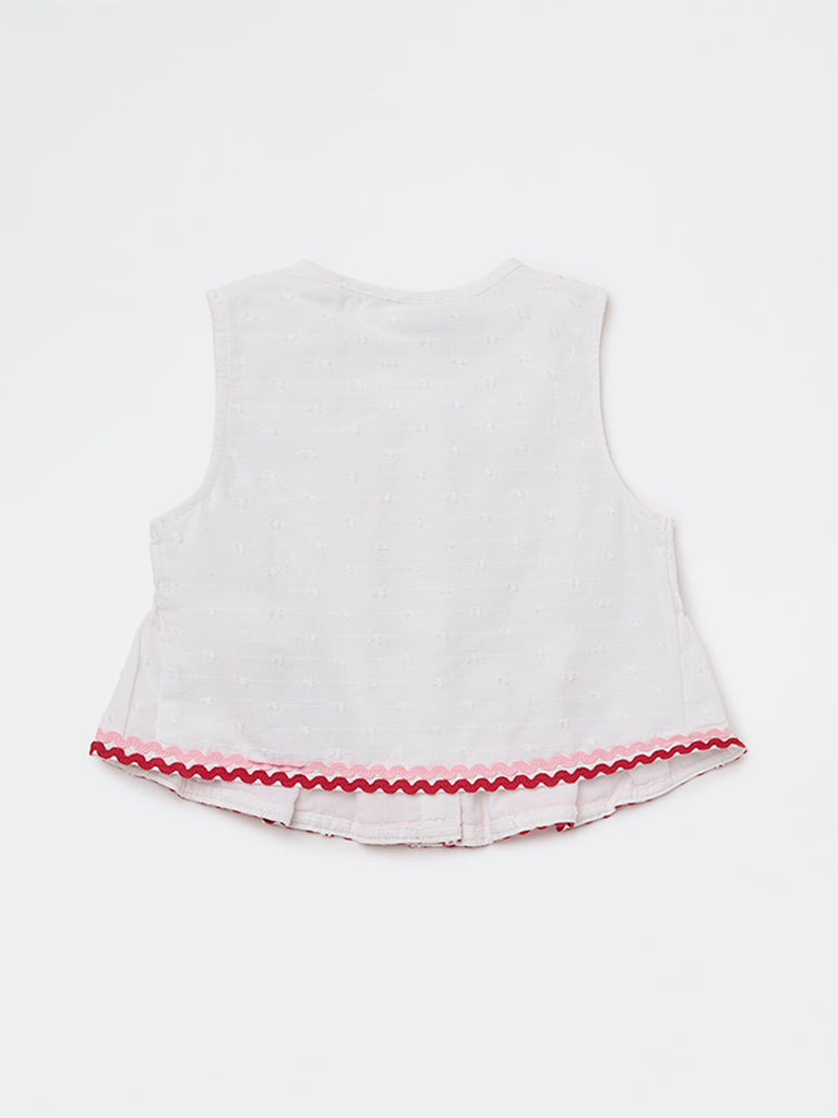 HOP Kids Girls White Embroidered Cotton Top