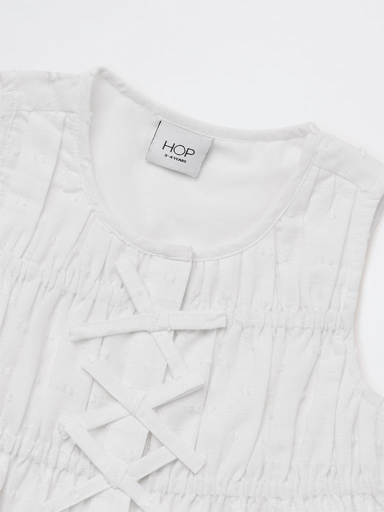 HOP Kids Girls White Embroidered Cotton Top