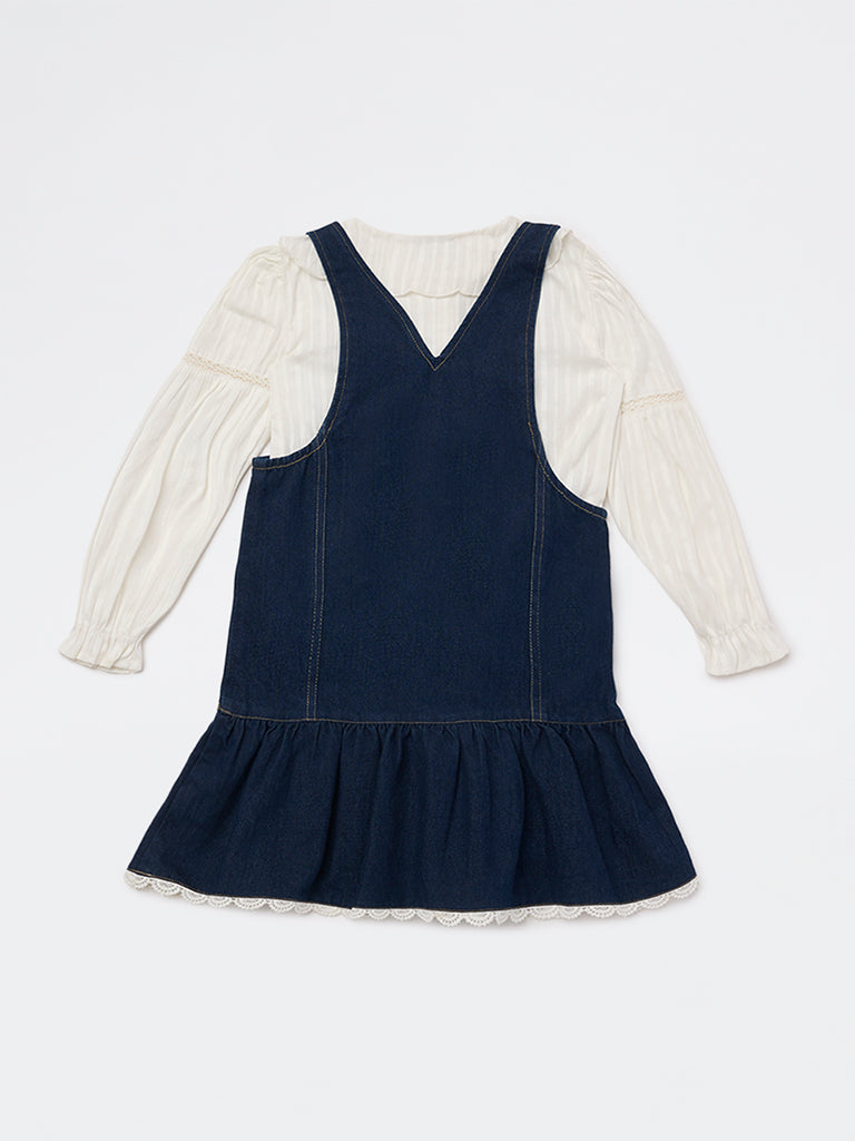 HOP Kids Girls Dark Blue Denim Pinafore and Top Set