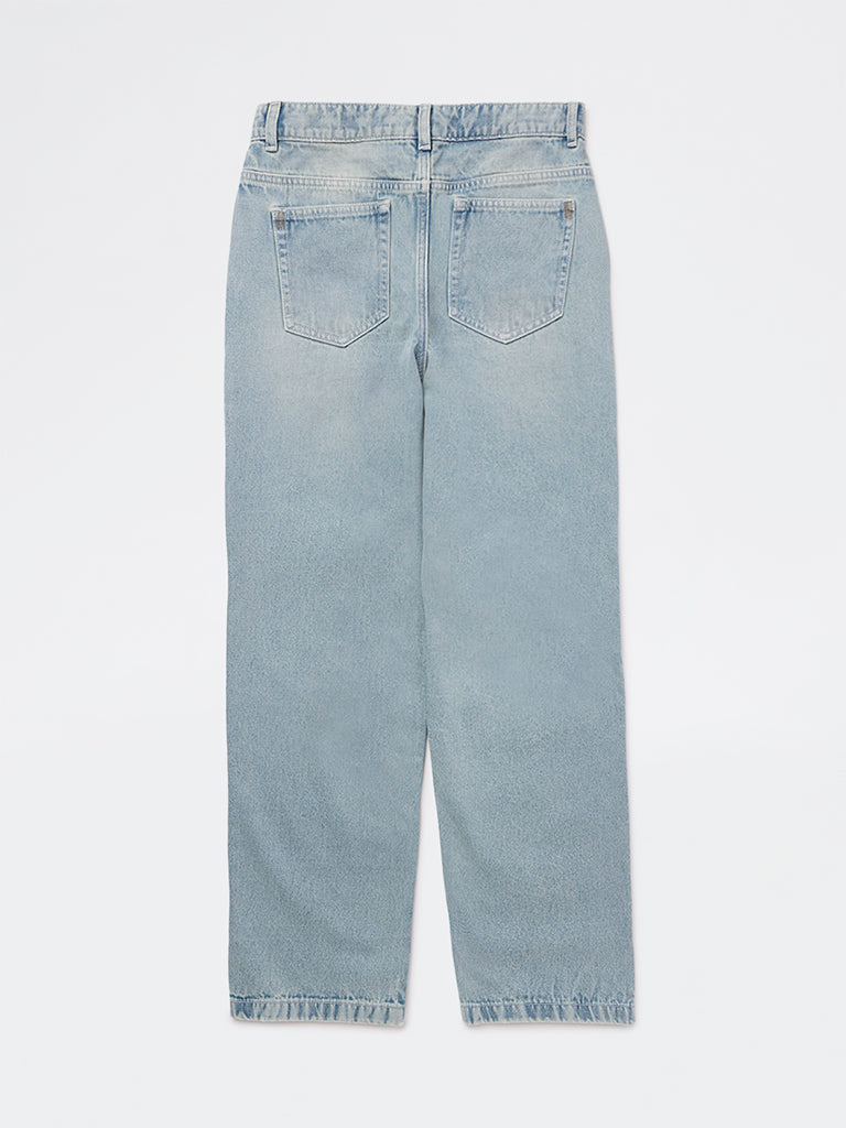 Boys Light Blue Faded Mid-Rise Jeans