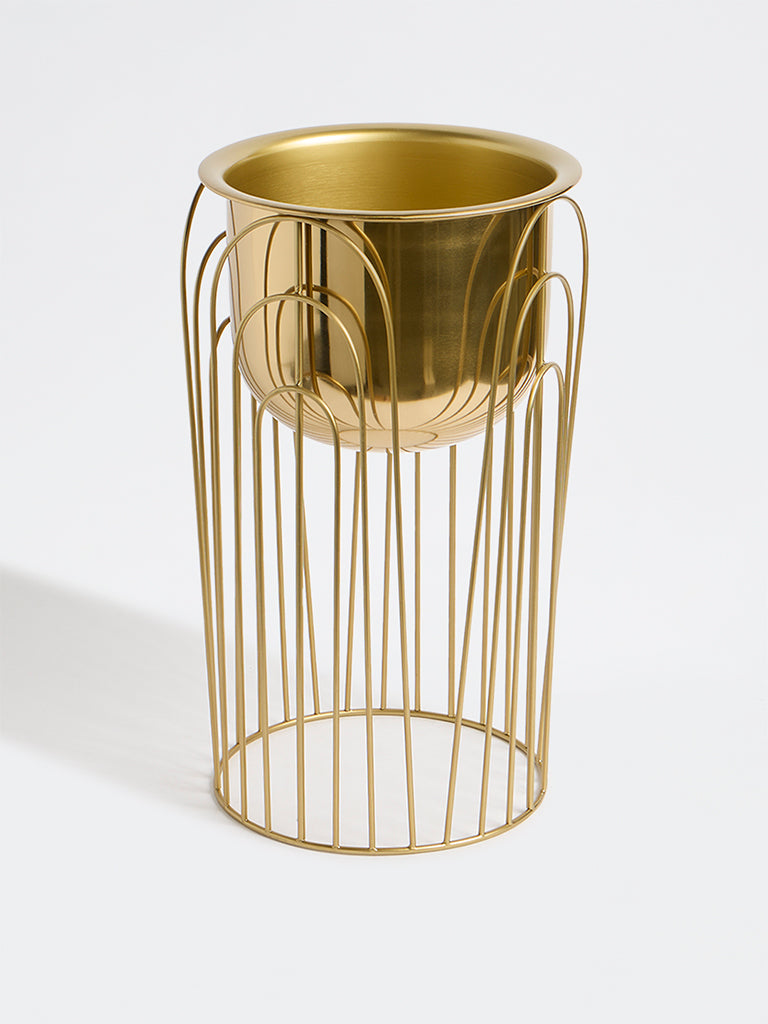 Westside Home Gold Scallop Cage Metal Planter with Stand