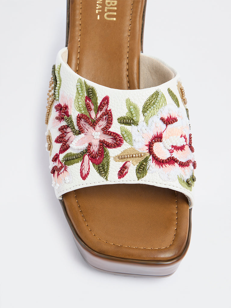 LUNA BLU Red Floral Embroidered Heel Sandals