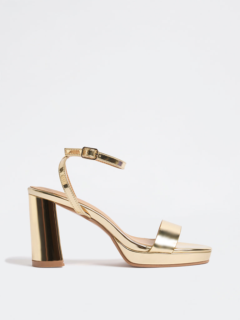 LUNA BLU Gold Block Heel Sandals