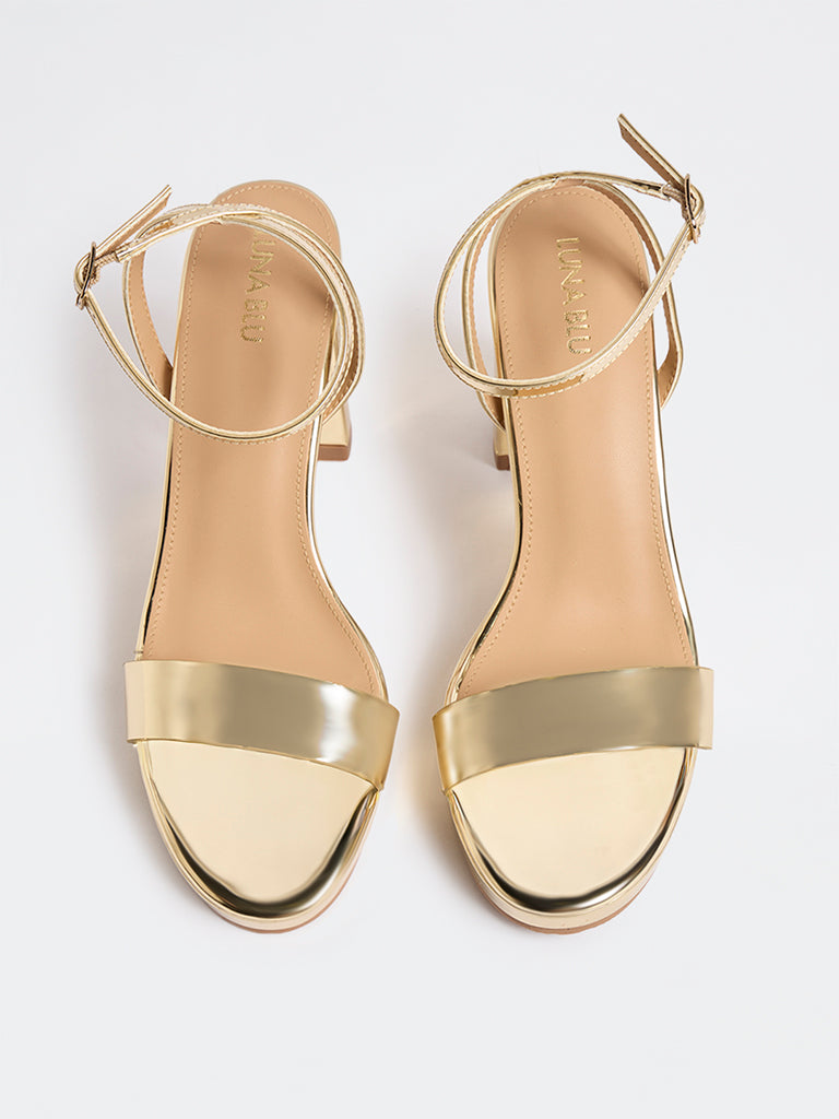 LUNA BLU Gold Block Heel Sandals