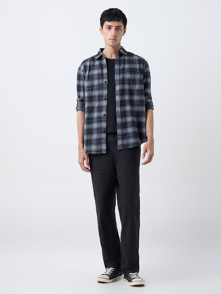 Nuon Black Checks Printed Relaxed-Fit Cotton Shirt