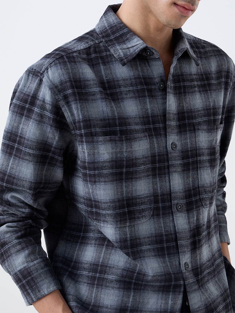 Nuon Black Checks Printed Relaxed-Fit Cotton Shirt