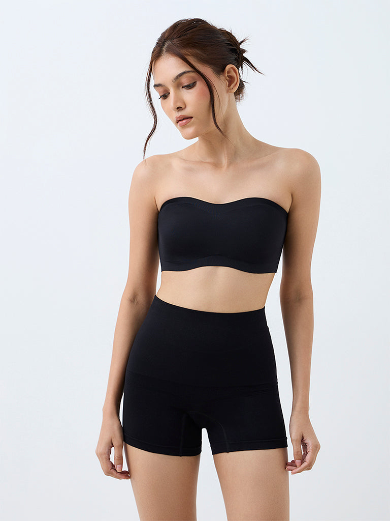 Wunderlove Black Waffle-Textured High-Rise Shapewear Cycling Shorts - Pack of 2