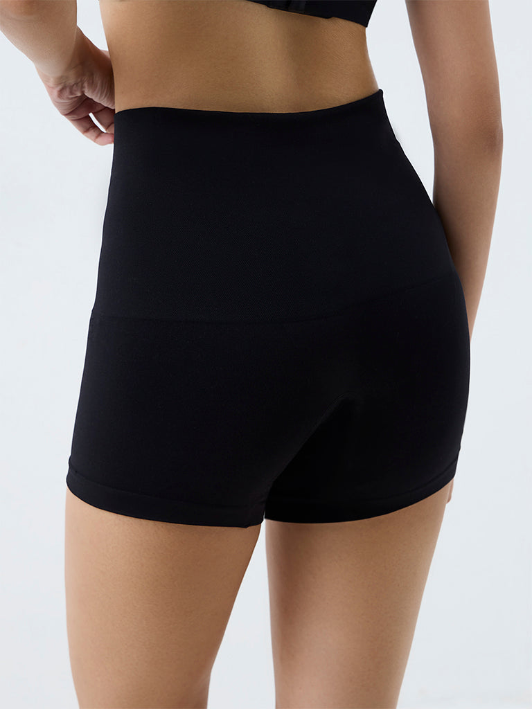 Wunderlove Black Waffle-Textured High-Rise Shapewear Cycling Shorts - Pack of 2