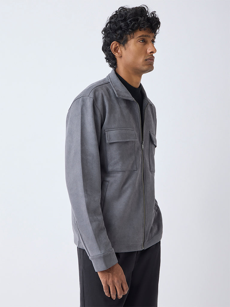 Buy Ascot Grey Relaxed-Fit Suede Jacket from Westside