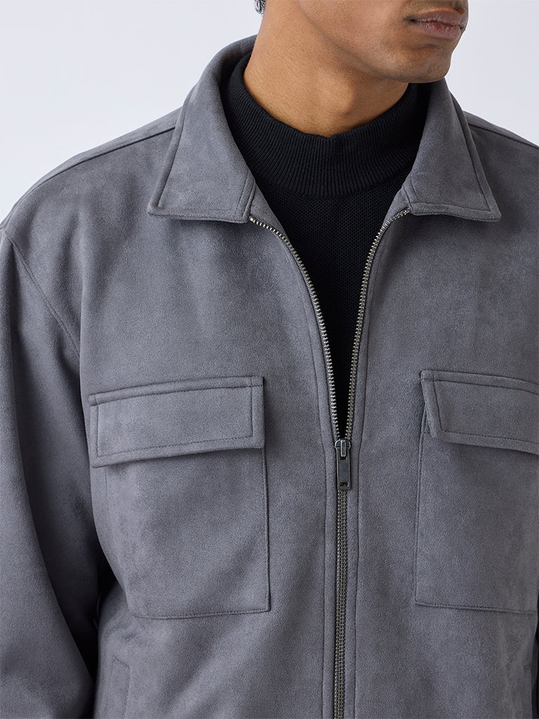 Buy Ascot Grey Relaxed-Fit Suede Jacket from Westside