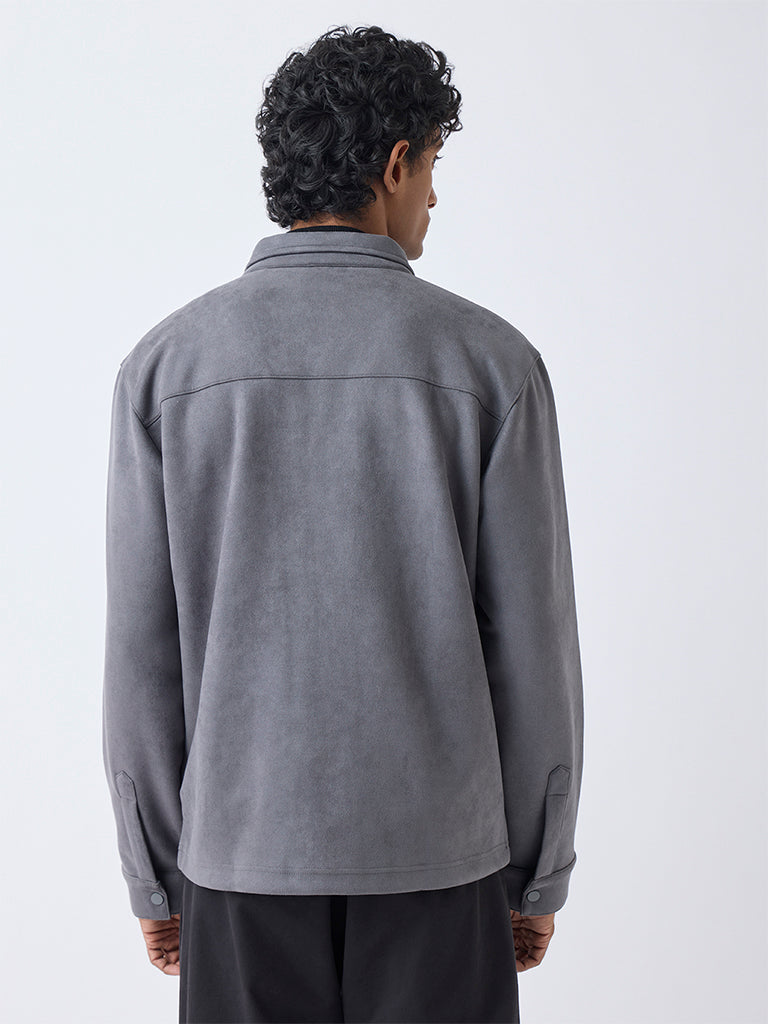 Buy Ascot Grey Relaxed-Fit Suede Jacket from Westside