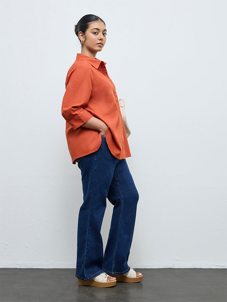 Gia Dark Orange Solid Cotton-Blend Blouse