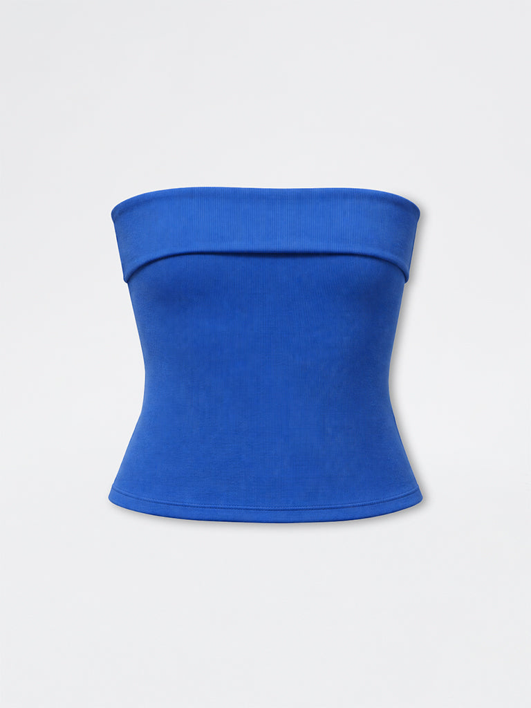 Nuoflexx Blue Textured Off-Shoulder Tube Top