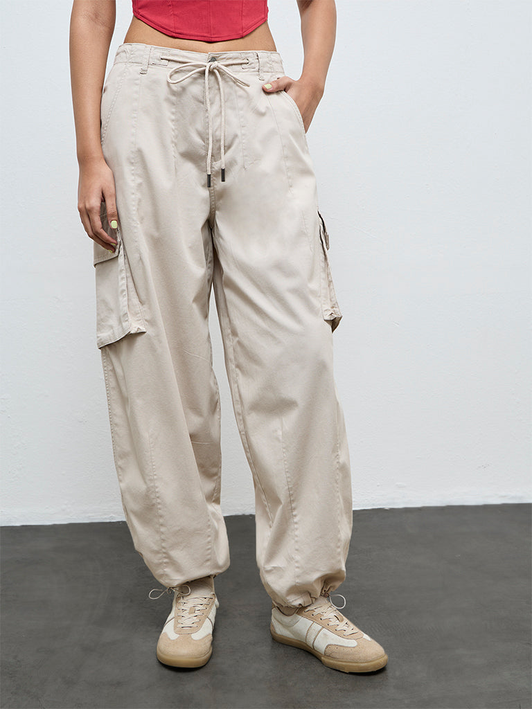 Nuon Beige High-Rise Cotton-Blend Cargo Pants