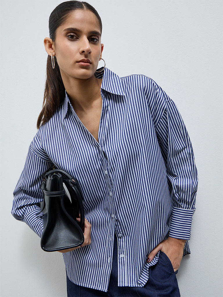 Wardrobe Navy Stripe Pattern Cotton Top