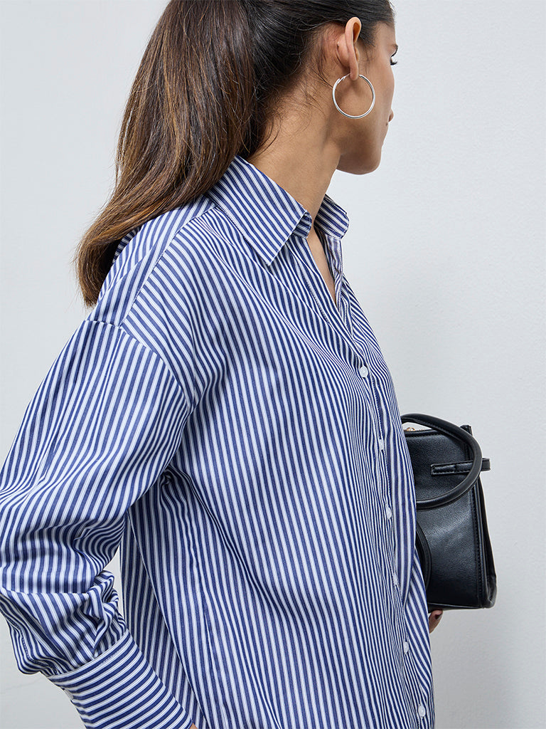 Wardrobe Navy Stripe Pattern Cotton Top