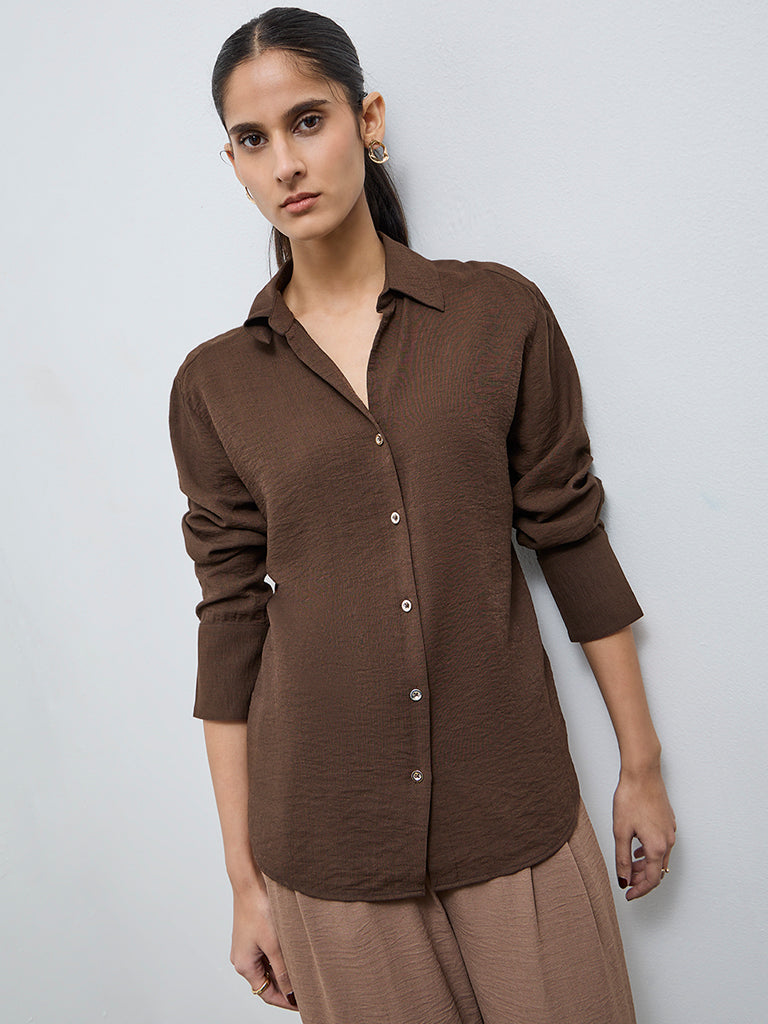 Wardrobe Dark Brown Solid Shirt