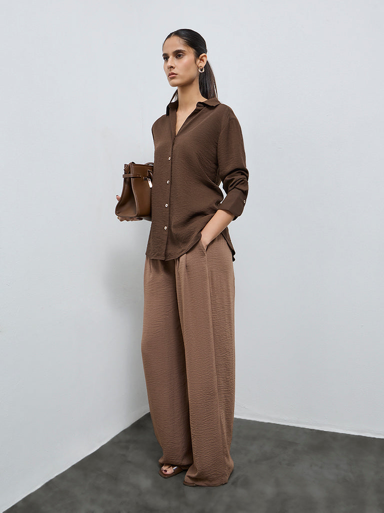 Wardrobe Dark Brown Solid Shirt