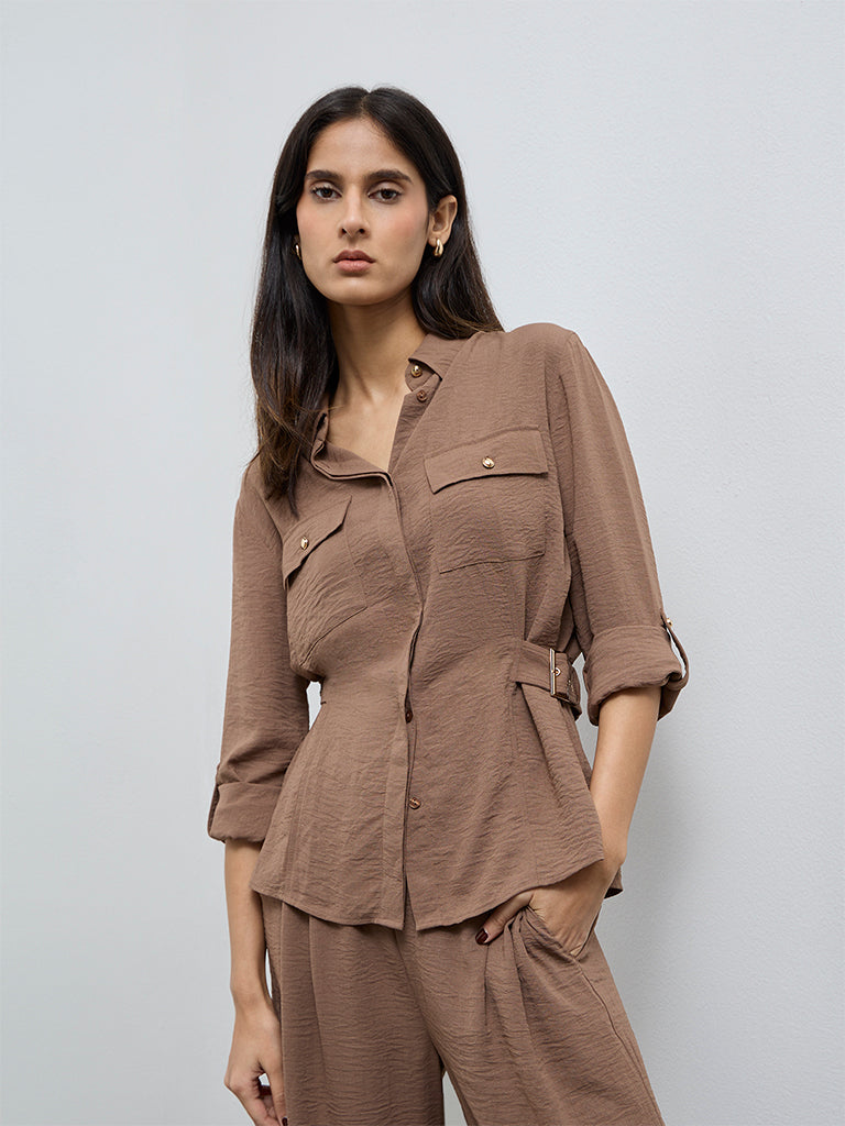 Wardrobe Brown Buckle-Detail Shirt