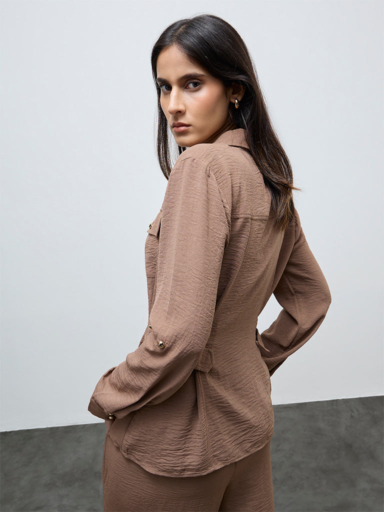 Wardrobe Brown Buckle-Detail Shirt