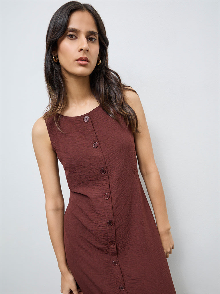 Wardrobe Brown Crinkle-Textured A-Line Dress
