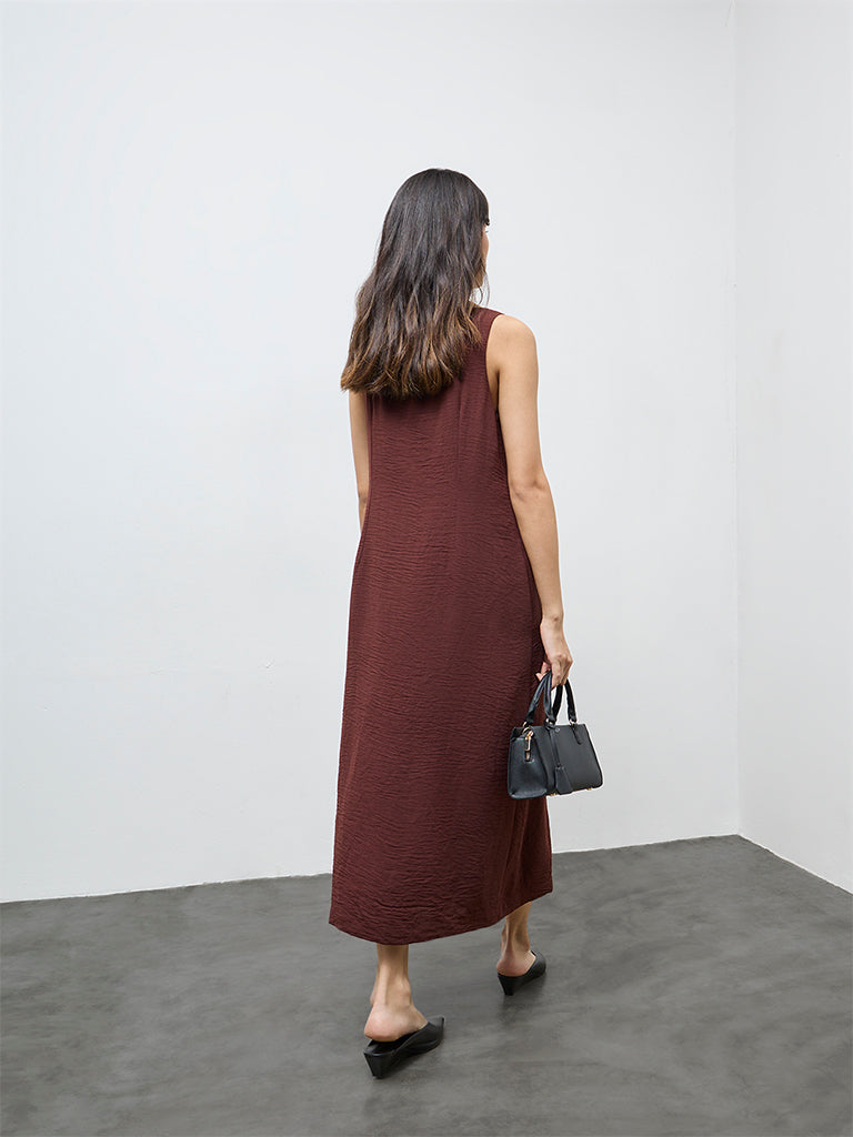 Wardrobe Brown Crinkle-Textured A-Line Dress