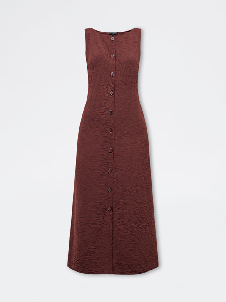 Wardrobe Brown Crinkle-Textured A-Line Dress
