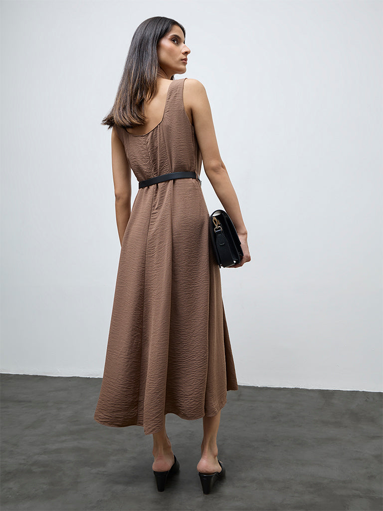 Wardrobe Brown A-Line Dress with Belt
