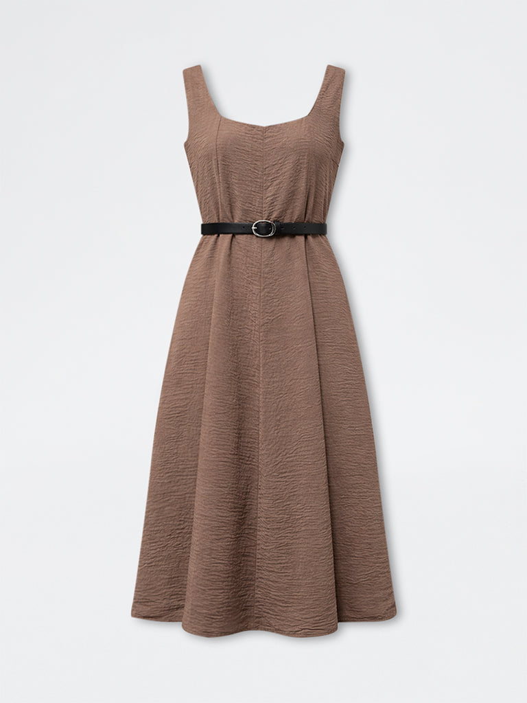 Wardrobe Brown A-Line Dress with Belt