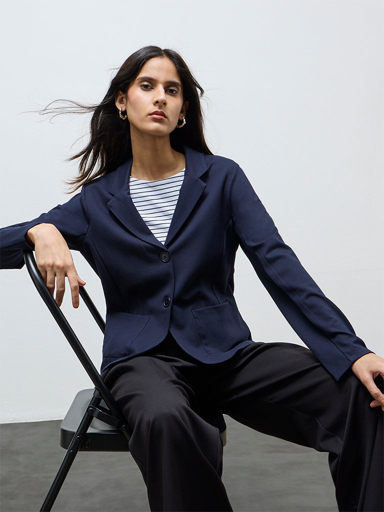 Wardrobe Navy Solid Blazer