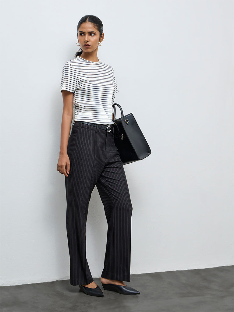 Wardrobe White Striped Cotton-Blend T-Shirt