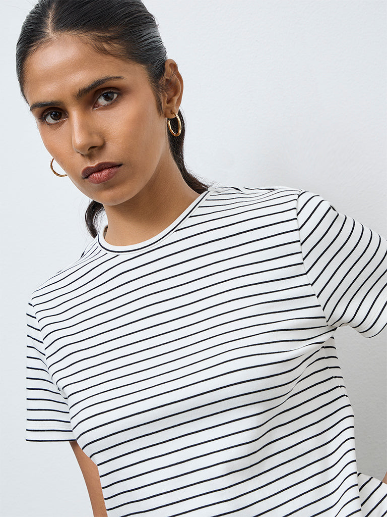 Wardrobe White Striped Cotton-Blend T-Shirt
