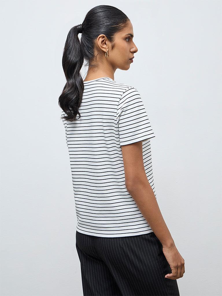 Wardrobe White Striped Cotton-Blend T-Shirt