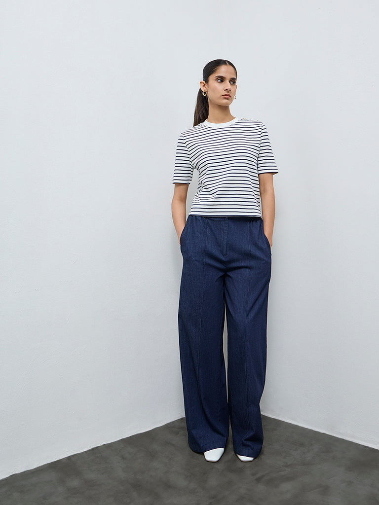 Wardrobe White Striped Cotton-Blend T-Shirt
