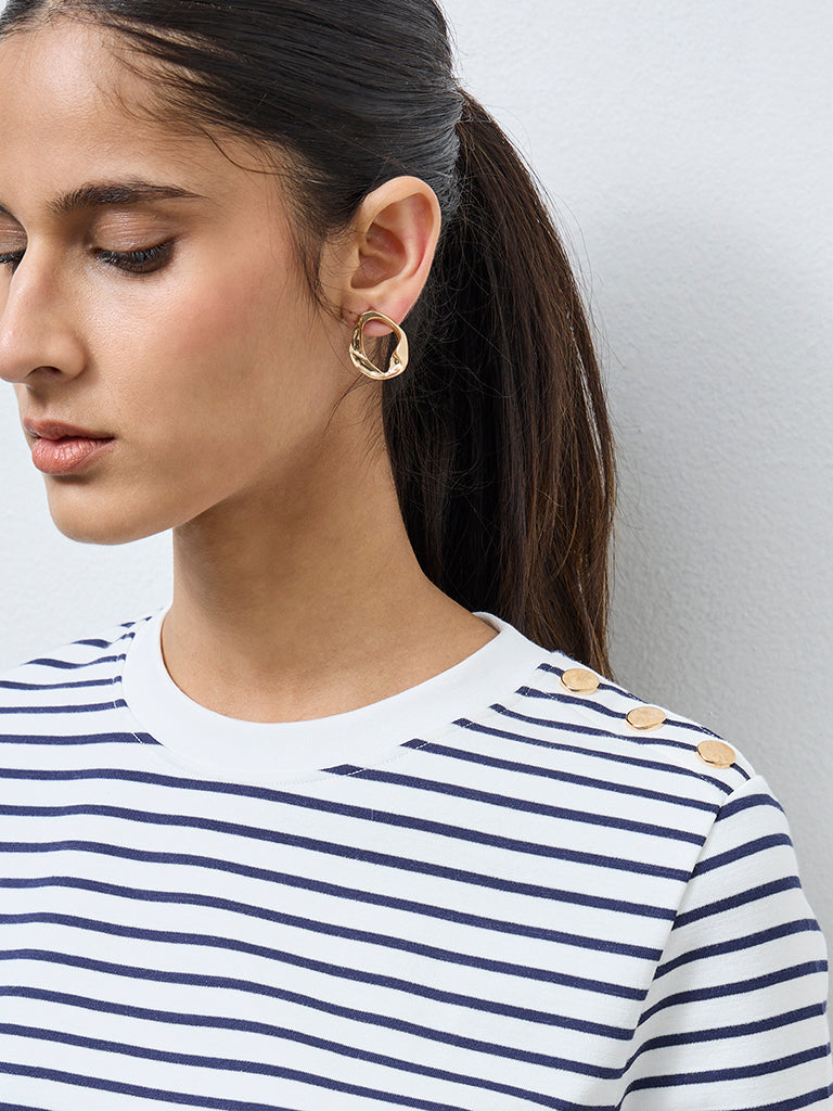 Wardrobe White Striped Cotton-Blend T-Shirt