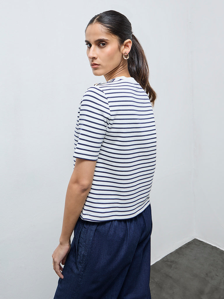 Wardrobe White Striped Cotton-Blend T-Shirt