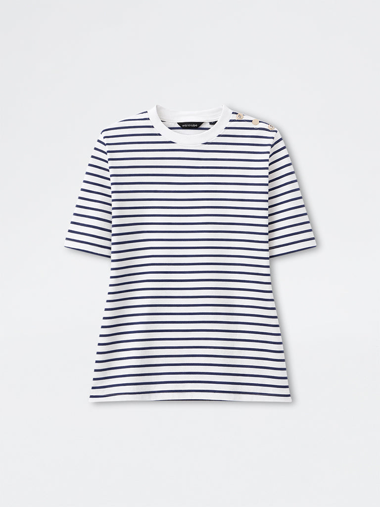 Wardrobe White Striped Cotton-Blend T-Shirt