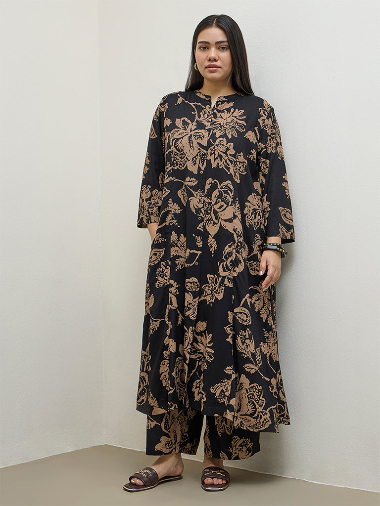 Diza Black Floral Pattern Palazzos