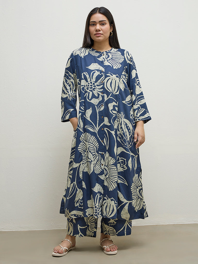 Diza Blue Botanical Printed Palazzos