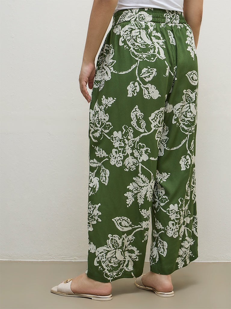 Diza Green Floral Pattern Palazzos